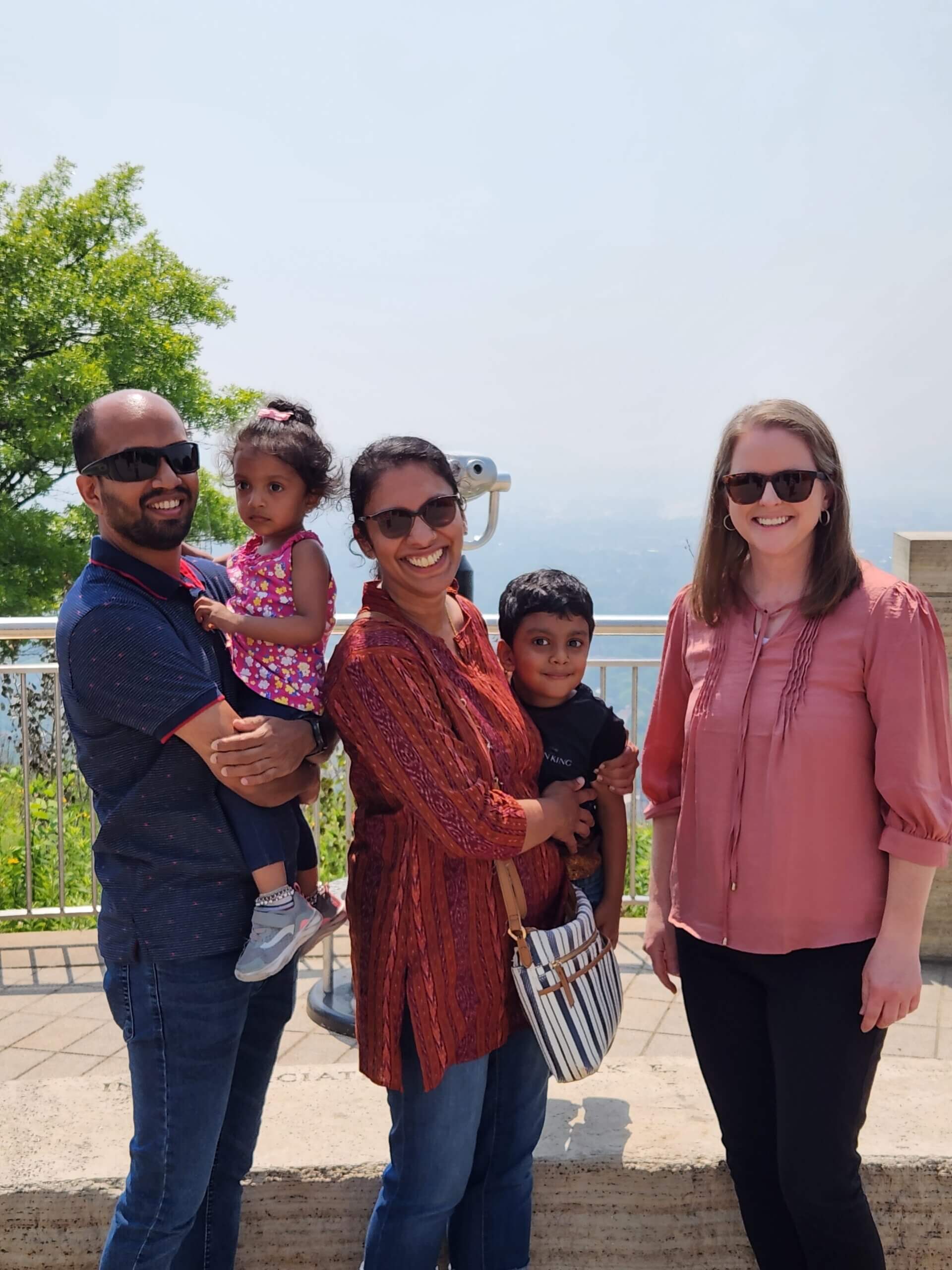 Savisesh Malampallayil and Parvathi Ganesh family with Beth Franklin