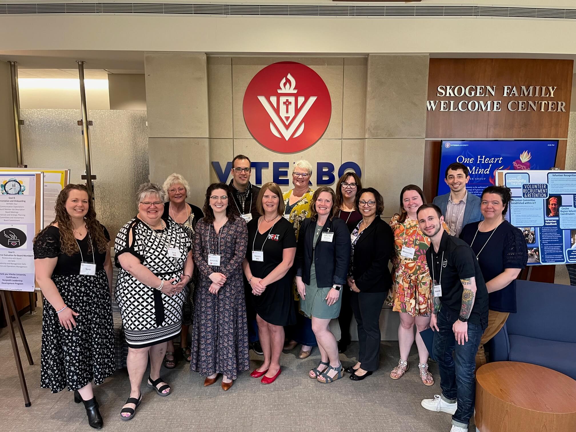 16 area nonprofit leaders gather to celebrate completion of the Certificate in Nonprofit Leadership Development, a joint program of La Crosse Community Foundation and Viterbo University's Center for Professional Learning.