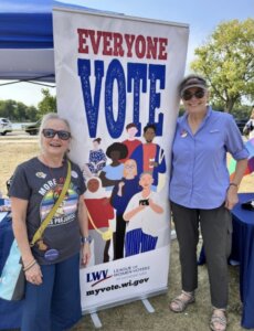 Jane Powell of the League of Women Voters of the La Crosse Area staffs a table at Pride in the Park last summer