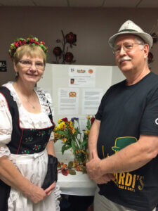 Ellie and Dan Hundt, co-founders of Everybody Can Dance pose for photo in Oktoberfest attire at the Oktoberfest Special Fester Ball.